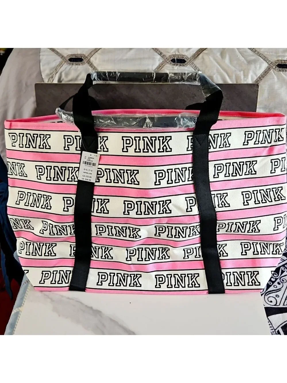 PINK Victoria's Secret Logo School Tote W Zipper Closure NEW MSRP $59.95
